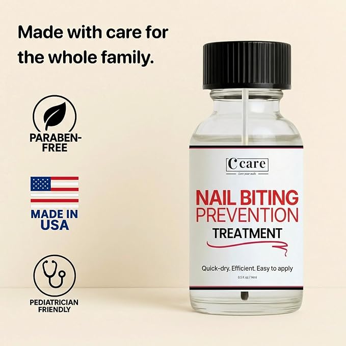 C CARE Nail Biting Prevention for Kids & Adults | Safe, Bitter, Clear, Thumb Sucking Deterrent | Stop Nail Biting Treatment for kids & Adults, Fast Drying, Easy Brush On, 0.5 fl oz