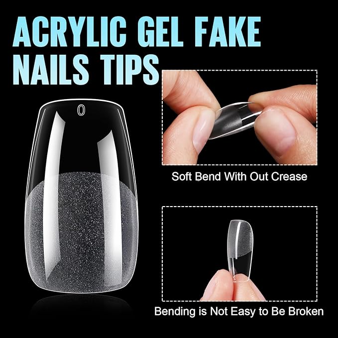 TOMICCA Medium Coffin Nail Tips, 240Pcs Half Matte Nail Tips, 15 Sizes Gel Nail Extension Tips Set, Full Cover Pre Shaped Acrylic Fake False Nails for Beginner and Professional DIY Nail Salon