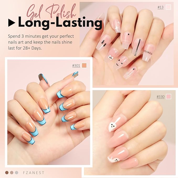 FZANEST Gel Nail Polish Jelly Nude Set,Sheer Natural Milky Pink 6 Colors Gel Polish Nail Kit Soak Off LED UV Varnish Nail Art Manicure Kit
