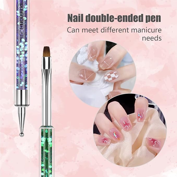 Nail Art Brushes, 7Pcs Nail Design Brushes for Salon at Home DIY Manicure with Nail Liner Brush and Double-ended Fine Nail Art Pen (7/9/11/15/20mm)