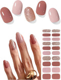 Semi Cured Gel Nail Strips (Brown Omber), 20 Pcs Gel Nail Wraps, Stickers, Long Lasting, Works With Any UV Lamps