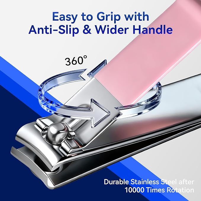Makartt Nail Clippers - Sharp Nail Cutters, Fingernail & Toenail Clippers for Thick Nails, Curve Edge Portable Nail Clipper Set for Men & Women, Stainless Steel (Pink 2pcs)