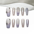 Sun&Beam Nails Handmade Press-on Medium Coffin Ballerina Silver Purple White Dot French Rhinestone Design Fashion False Nail Tips 10 Pcs Set (#182 M)
