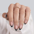 Black French Tip Press on Nails Short - SHANGMENG Soft Gel Almond Press on Nails for Women, Seamless Fit Glue on Nails in 16 Sizes - 32 Reusable Fake Nails Kit with Glue, Polka Dots