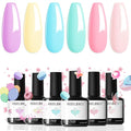 modelones Spring Gel Nail Polish, 6 Colors Pastel Pink Purple Blue Yellow Green Shades Pale Macaron Colors Nail Art Gel Design for Nail Lovers Gift Salon DIY