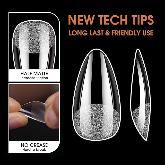 Extra Short Almond Soft Gel Nail Tips,120PCS Pre Buff Full Cover Shaped Nail Extenison Tips Half Matte Gel Nail Tips Acrylic False Nail Tips