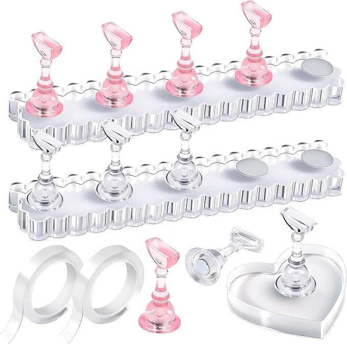 Fandamei Nail Stand, 2 Set Nail Holder for Painting Nails, Nail Stand for Press on, Press on Nail Stand for Practice, Magnetic Acrylic Nail Display Stands for Nail Art with Double-Sided Tape