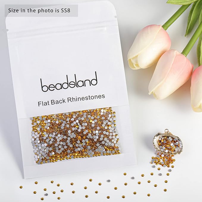 Beadsland Flat Back Crystal Rhinestones Round Gems for Nail Art and Craft Glue Fix, Topaz, 2.3-2.5mm, SS8/1440pcs
