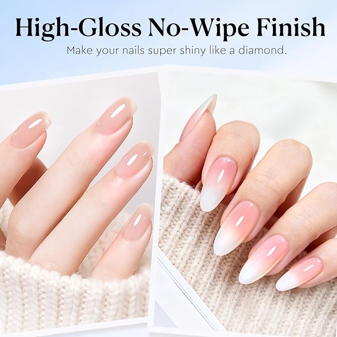 AZUREBEAUTY 15ml Rubber Base Gel Polish and No Wipe Top Coat Set, Builder Base Coat and Ultra Shine Top Self Leveling Apex Building Nail Strengthener, Long Lasting for Thin Weak Brittle Nails