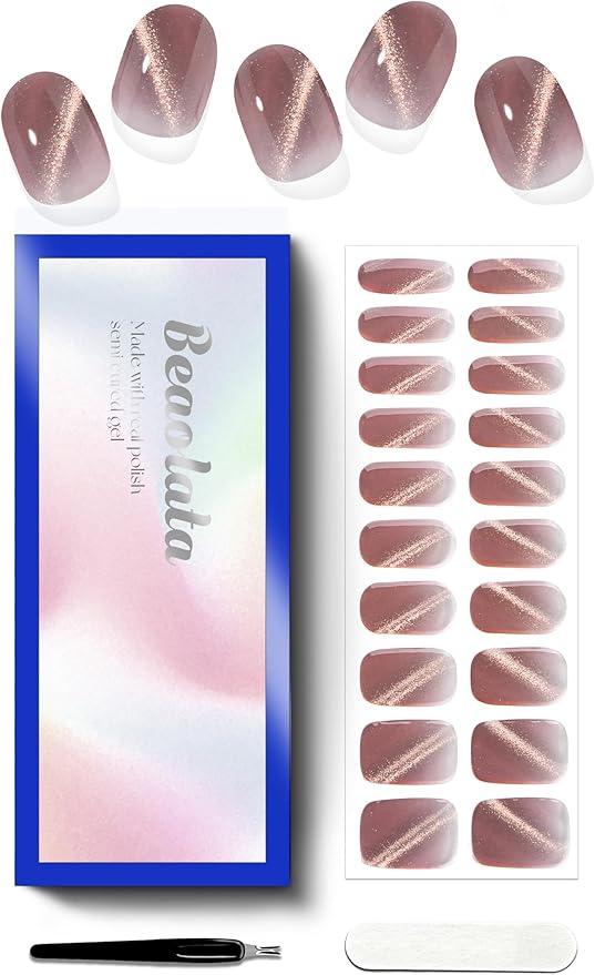 Semi Cured Gel Nail Strips - UV Light Gel Nail Stickers - 20 Long Lasting Salon Quality Wraps (Meteoric Blazing Red)