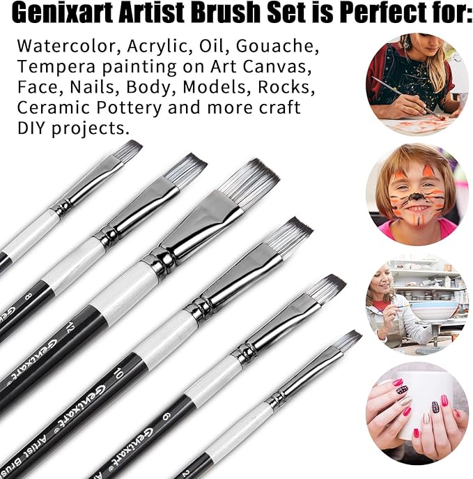 24 Pcs Paint Brush Set, Artist Paintbrushes for Acrylic Oil Watercolor Painting, Premium Nylon Hair Art Paint Brushes 4 Type of Shapes in Different Sizes Assorted