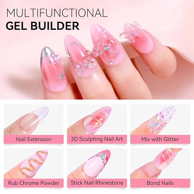 Makartt 3D Sculpting Gel Kit: 30g Clear 3D Nail Art Gel Non-Sticky Carving Molding Extension Builder Painting Solid Glues for DIY Manicure, Molding Hard Gels with Gold & Silver Chrome Powder
