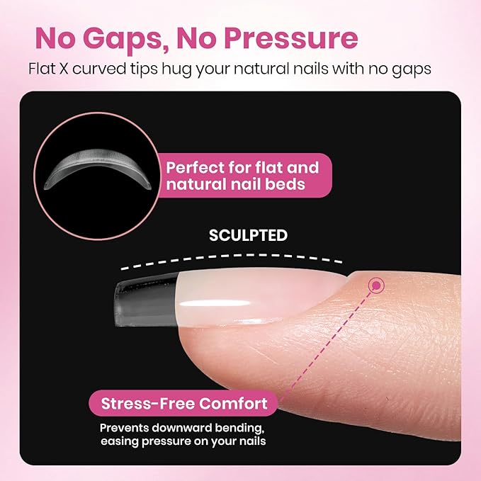 Beetles Gel Nail Tips Flat-X - Coffin Short, 320pcs 16 Sizes, Pre-Etched Half Matte Full Cover Soft Acrylic Press on False Nail Extension Tips Easy DIY Salon Art for Flat & Natural Nail Beds