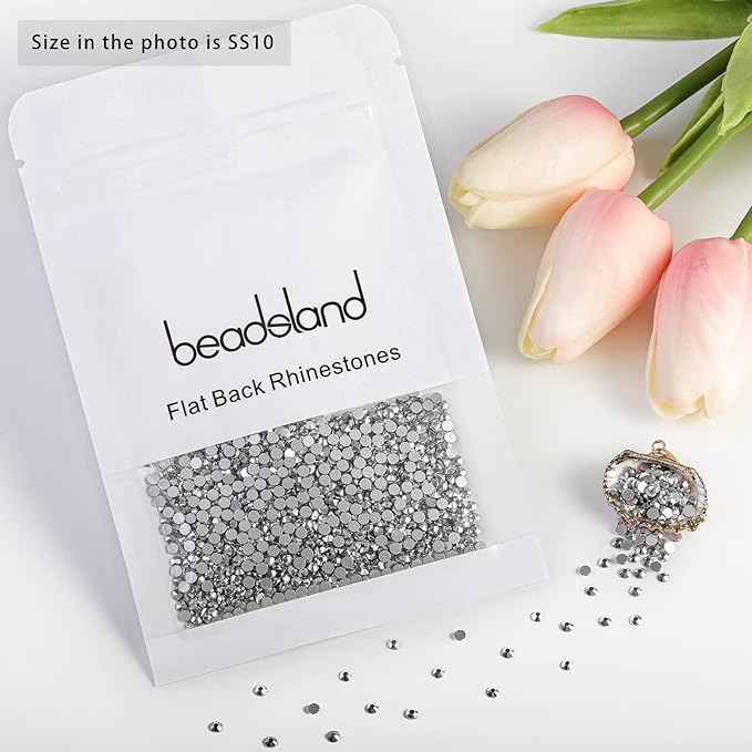 Beadsland 2880pcs Flat Back Crystal Rhinestones Round Gems for Nail Art and Craft Glue Fix,Silver Hematite,SS10,2.7-2.9mm