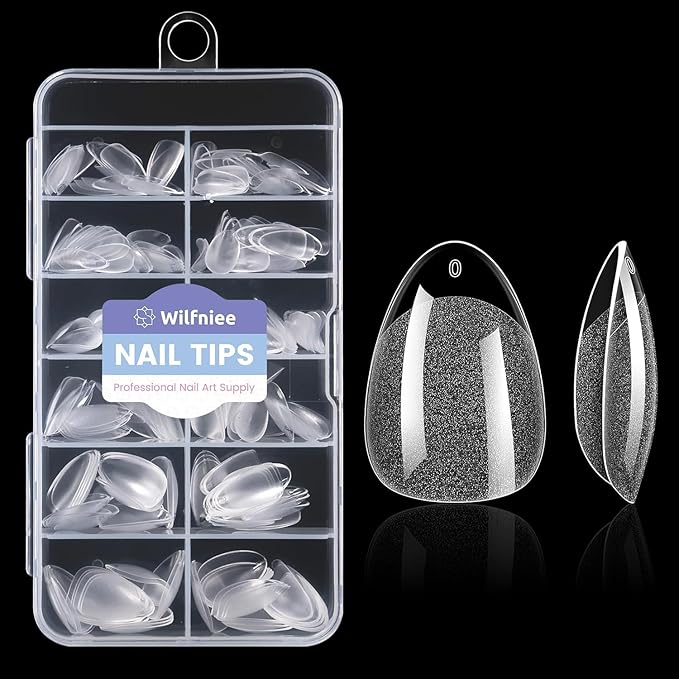 Extra Short Almond Nail Tips: 240Pcs Small Clear Almond Nails Soft Gel Fake Nail Tips for Nail Extension, 12 Sizes Full Cover Clear Press on Nails for Girls for Home DIY Salon