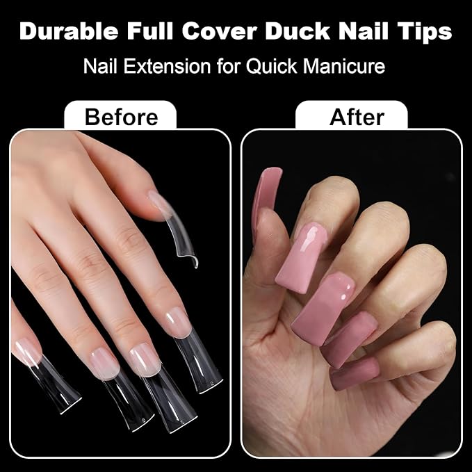 504Pcs Clear Duck Nail Tips Full Cover Long Duck Nails Tips Press On - 12 Sizes Acrylic Gel DIY Nail Extensions for Salon-Worthy Duck Shaped Manicures & Nail Art with Box