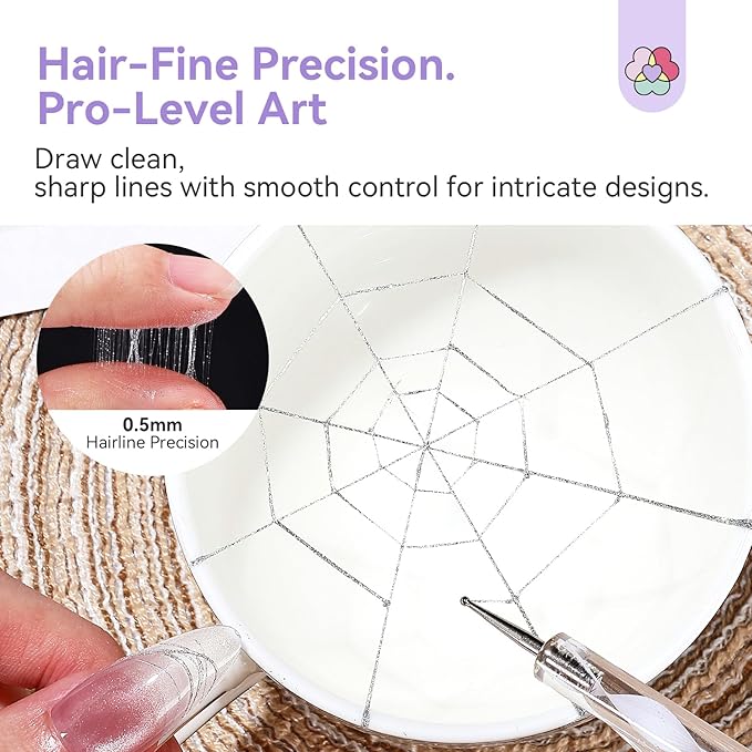 SAVILAND Gold & Silver Spider Gel for Nails: 2 PCS Glitter Spider Gels for Nail Art No-Wipe Unbreakable Gel Liner Nail Polish for Drawing Line Sparkling Effect Beginner Home DIY Salon Use