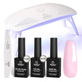 Beetles Nude Pink Gel Nail Polish Kit with UV LED Light Nail Lamp 6 Pcs Starter Kit Base Gel Top Coat Soak Off Nude Pink Polish Set with Nail File for DIY Manicure Gifts for Women