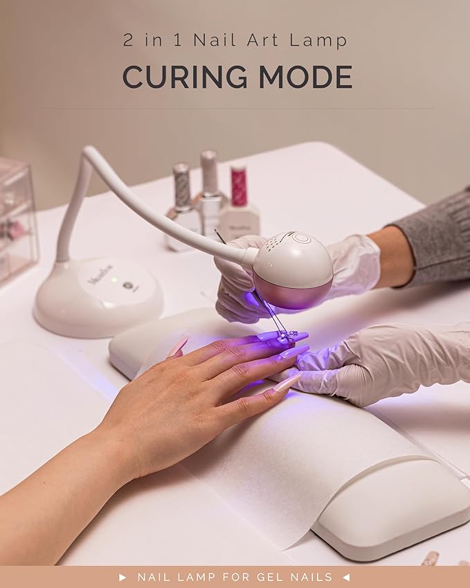 MelodySusie Gooseneck Cordless UV Nail Lamp with Adjustable Light Angle, S-Pro09M 2-in-1 Rechargeable Fast Curing Nail Dryer Cures All Gels, Especially Rhinestone Glue & Liner Gel Polish
