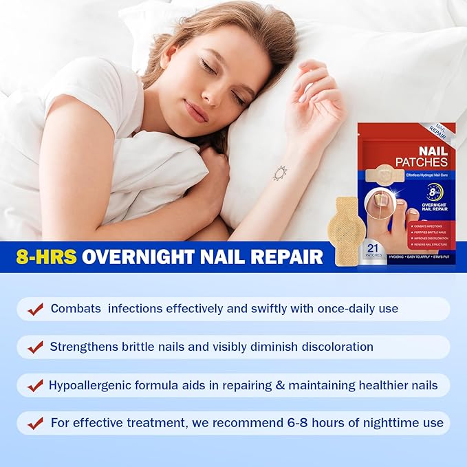 Nail Repair Patches 2 Pack(42pcs), Toenail Treatment Extra Strength for Damaged, Discolored and Brittle Nails, Quick Effortless Hydrogel Nail Strengthen, 8 Hours Nighttime Care