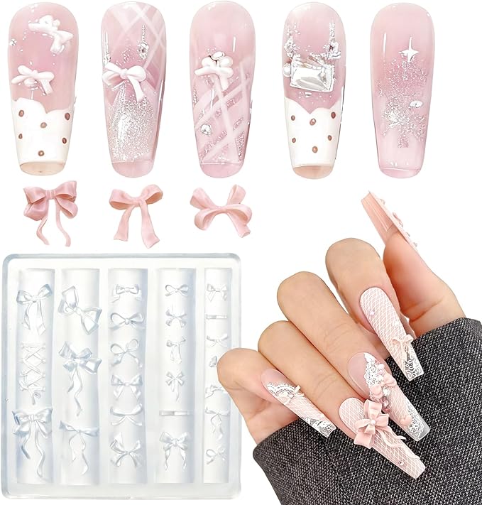 Bowknot Silicone Nail Molds, 3D Nail Molds for Nail Art, DIY Bow Charms Nail Molds 3D Sculpting Molding Gel Nail Desgin Nail Art Carved Mould for Resin Accessories DIY Nail Supplies