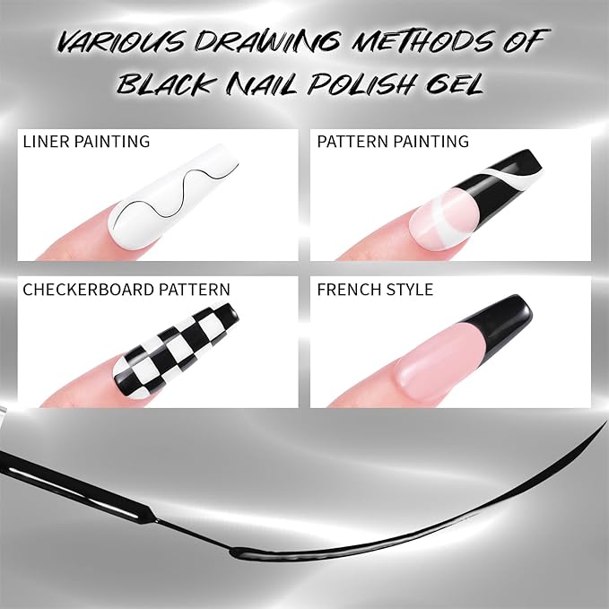12 ml Painting Liner Gel Polish, High-gloss, Long-lasting Gel Art Classic Black Paint French Butterfly Lines Built-in Fine Nail Brush Soak Off UV/LED Nail polish Nail Gel Nail Art Manicure