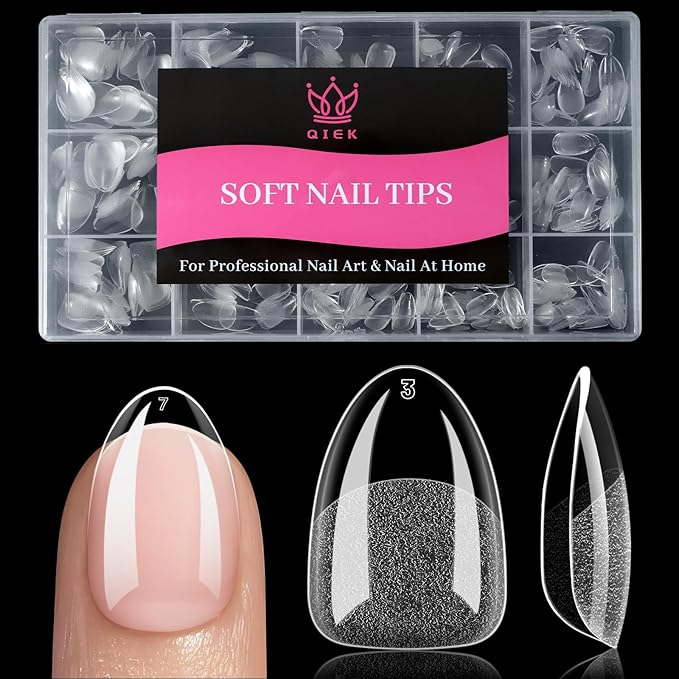 Extra Short Almond Fake Nail Tips, 15 Sizes 240 PCS Clear Half Matte Press On False Nail Tips Pre-shaped Full Cover Gel Nail Acrylic Soft Tip Extensions Thick Long Lasting for Home DIY Nail Salon