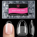Extra Short Almond Fake Nail Tips, 15 Sizes 240 PCS Clear Half Matte Press On False Nail Tips Pre-shaped Full Cover Gel Nail Acrylic Soft Tip Extensions Thick Long Lasting for Home DIY Nail Salon