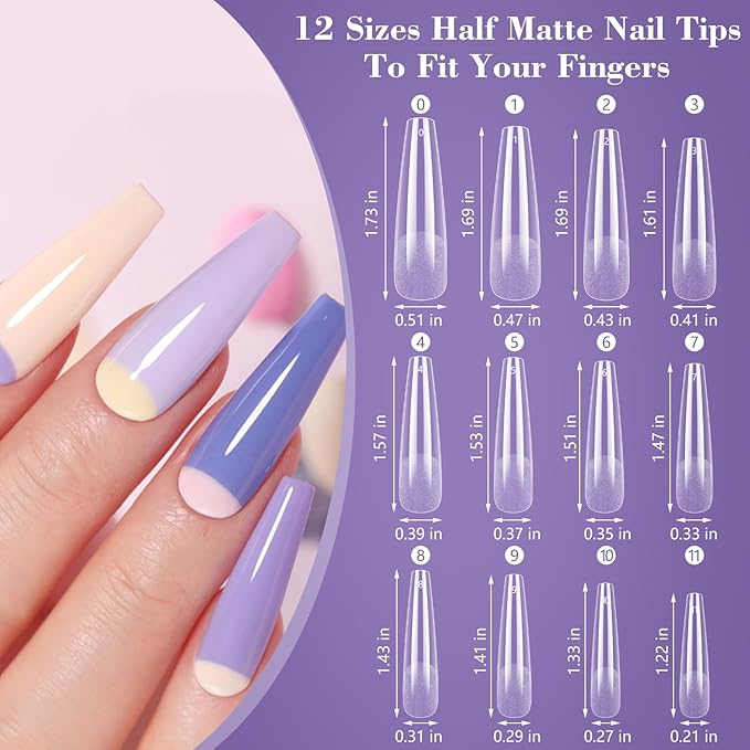 Clear Coffin Nail Tips, Gel Nail Tips for Acrylic Nails Professional，240PCS XL Nail Tips Half Matte Full Cover Ballerina Press on Nail Tips, Slightly C Curve French Nail Tips Use for Nail Extension