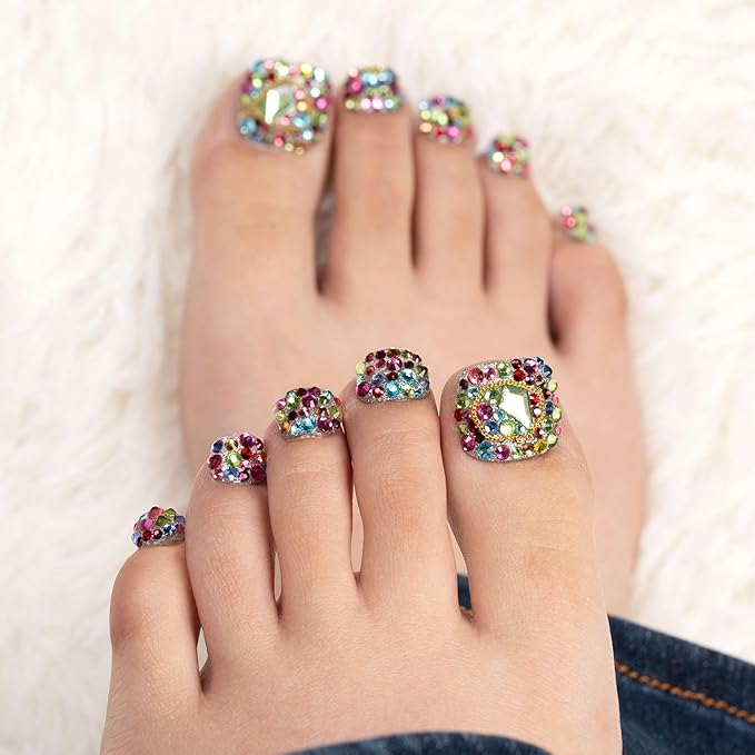 LOVFUL Press on Toenails Precious | 20 PCS Free Size Toe Nails | Reusable Fake Nails for Toe | T175