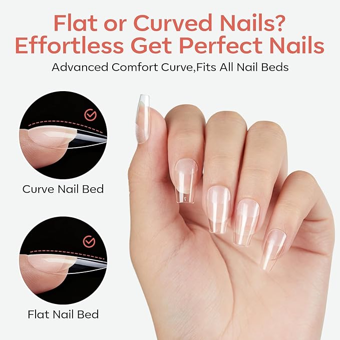modelones Short Coffin Nail Tips, 360pcs Pre-etched 15 Sizes Clear Fake X Nail Gel Press On Full Cover Half Matte Acrylic Gel Tips for Extension Salon