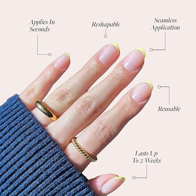 Glamnetic Press On Nails - French Butter | Short Round Fake Nails with Yellow French Tips and Glossy Finish, Salon Quality | 15 Sizes - 30 Nail Kit with Glue