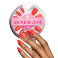 Olive & June Instant Mani Press-On Nails (Glue) | 42 Fake Nails, 21 Sizes | Non-Toxic, Long-Lasting Recycled Materials Realistic Look | Salon-Quality at Home | Medium, Almond | Lava