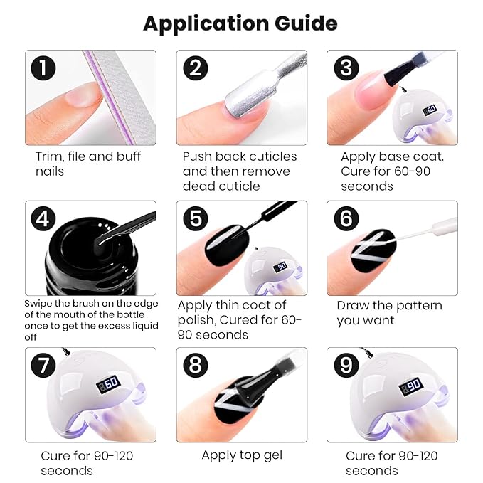 RARJSM Liner Nail Art Gel Polish,Black Painted Gel Nail Design Polish 1 Bottle Soak off Curing Requires 8ml Build in Thin Brush for Classical Home Salon Diy Nail French Manicure Painting