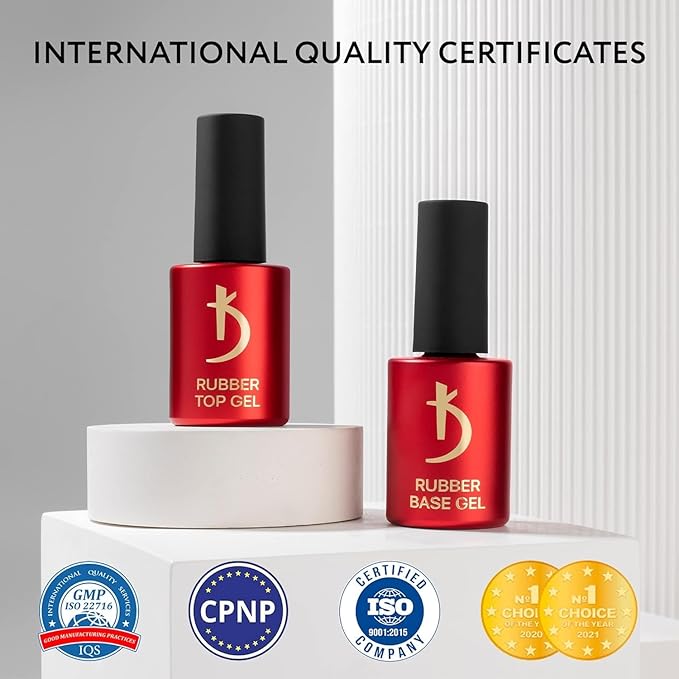 Kodi Professional BEST SET 4in1. 2 bottles Rubber BASE 12ml. + 2 bottles Rubber TOP 12ml. (0.4 Fl Oz) Gel LED/UV Nail Polish Coat Soak Off Original, 4 bottles 12ml.