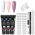 Poly Nail Gel Starter Kit, 7 Pcs White Pink Purple Builder Gel Extension Kit for Beginners Poly Extension Enhancement Builder Nail Manicure Salon French Art DIY