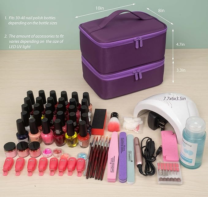 ButterFox Nail Polish Organizer Storage Case, Fits Nail UV Dryer Light and 30-40 Bottles Depending On Bottle Sizes, Nail Supplies Organizer (Royal Purple)