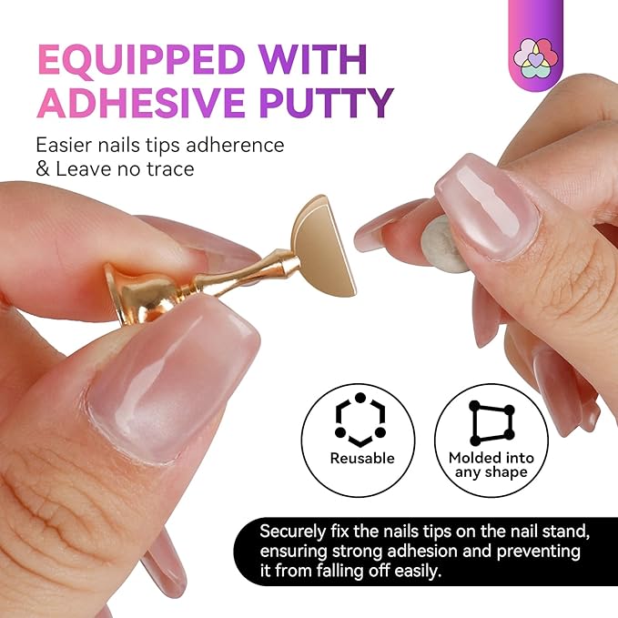 SAVILAND Nail Stand for Press Ons: 3 Set Nail Stand Nail Holder for Painting Nails with 40 Pcs Reusable Adhesive Putty Press on Nail Stand Stylish Glitter Nail Stand for Nail Art Tools Salon Manicure