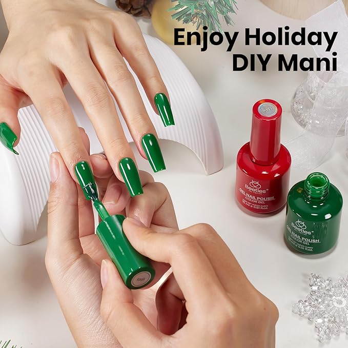 Beetles Green Red Gel Polish Set - Red Green Gel Polish Classic Spring Colors Soak off UV Led Lamp Needed Manicure Salon DIY Home Gifts for Women Girls Prelude of Celebration