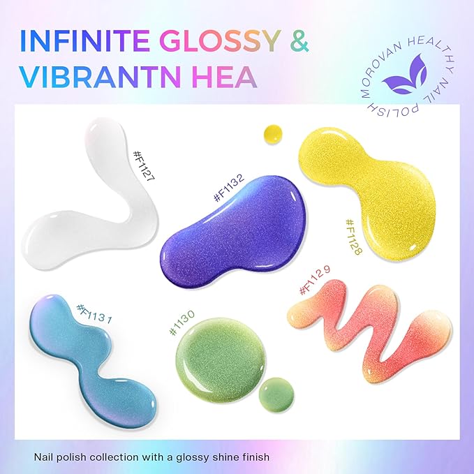 Morovan Pearl Nail Polish Set: Aurora Ombre Shimmer Iridescent Mermaid Spring Pastel Fingernail Polish Kit Blue Purple Pink Glitter Sparkle Quick Dry Nail Art Design Gift for Women Girls