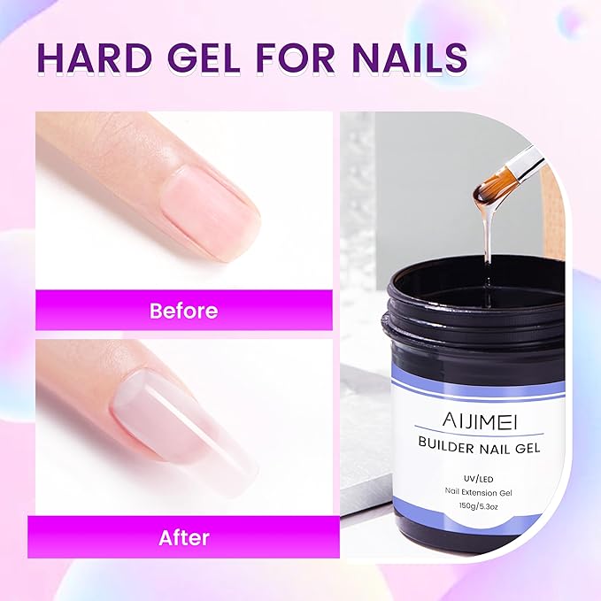 AIJIMEI Builder Gel Kit Clear Hard Nail Builder Gel Enhancement 10oz Extension Kit Nail Art DIY & Salon Use (Clear & Clear)