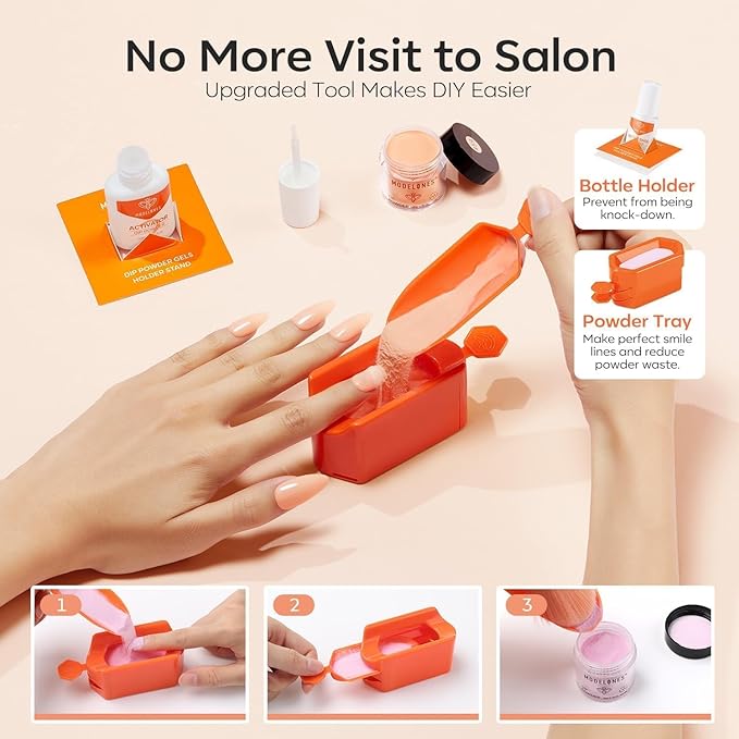 Modelones Dip Powder Nail Kit Starter, 20 Colors Pink Orange Dipping Powder Liquid Set Base&Top Activator for French Nail Art Salon DIY Kit