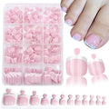 White French Tip Press on Toenails Short Toenail Press Ons Square for Women, Fit Perfectly Press on Toe Nails with Glue,Nude Pink Full Cover Glossy Fake Toenails in 12 Sizes-240Pcs Toenails Kit