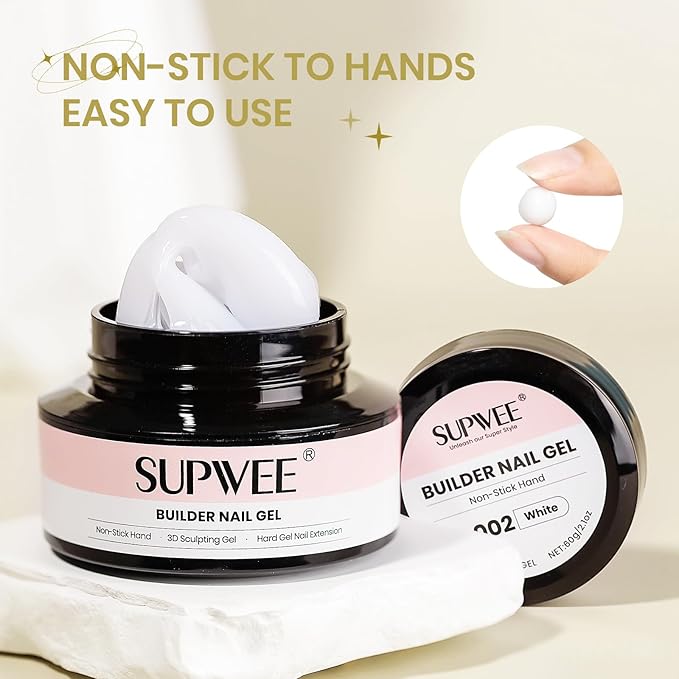 3D Gel Nail Art, 60g Large Capacity White Sculpting Hard Solid Builder Gel Non-Sticky Hand Molding Nails for Extension Carving Home DIY Manicure with Chrome Powder DIY at home