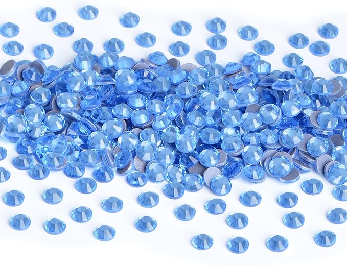 NCB 2880pcs Hotfix Rhinestones Flatback Glass Crystal Mixed Color Rhinestone with Tweezers and Picking Pen for Crafts Clothes Nail Art (Lt. Sapphire, SS12 3mm)