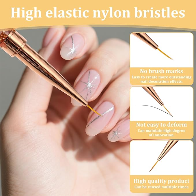4 PCS Nail Liner Brushes, Nail Art Brushes Super Fine Liner Nails Brush Kit Dual-ended Acrylic Nails Line Brush for Gel Polish, Precise Details, Fine Drawing Design Salon & DIY Use, 7/11/15/20mm