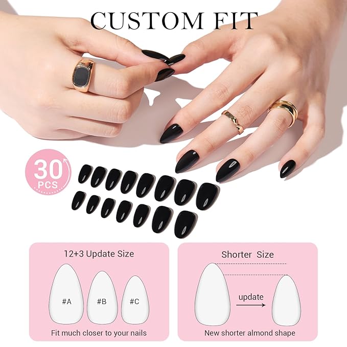 GLAMERMAID Black Emo Press On Nails Short Almond, Handmade Soft Matte Gel Fake Nails with Gothic Snake Skull Ghost Design, Round Oval Stick Glue on Nails Kit for Women, Reusable Acrylic False Nail Set