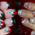 2 Packs 48Pcs Christmas Press on Nails Short Square Fake Nails Glitter French Tip False Nails Press ons Red Green Designs Winter Xmas Glue on Nails Kid Set for Women Girls Decoration