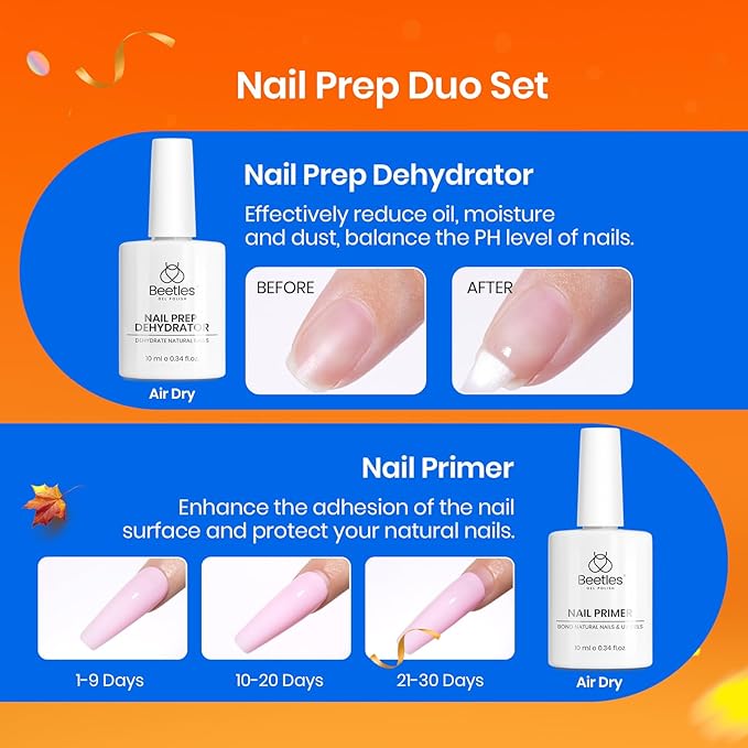 Beetles Gel Nail Kit Etch-X, Almond Short, 576pcs 12 Sizes, with Dehydrator and Primer, Solid Glue Mini Lamp, Pre-Etched Half Matte Acrylic Nail Kit Fake Nail for Home DIY Extension Set