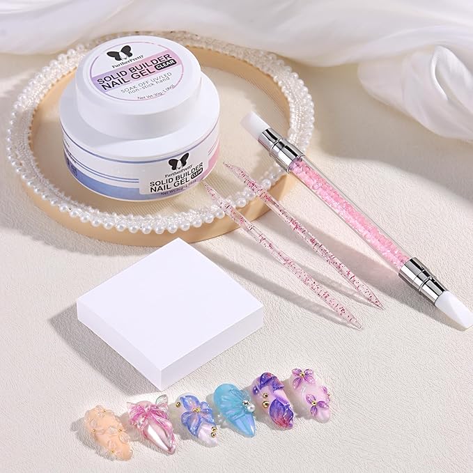3D Sculpting Gel for Nail Art, 30g Clear Solid Builder for Nail Extension & 3D Molding, Non-Stick Carving Gel with Silicone Pen & Palette Paper, Professional Manicure Salon Supplies